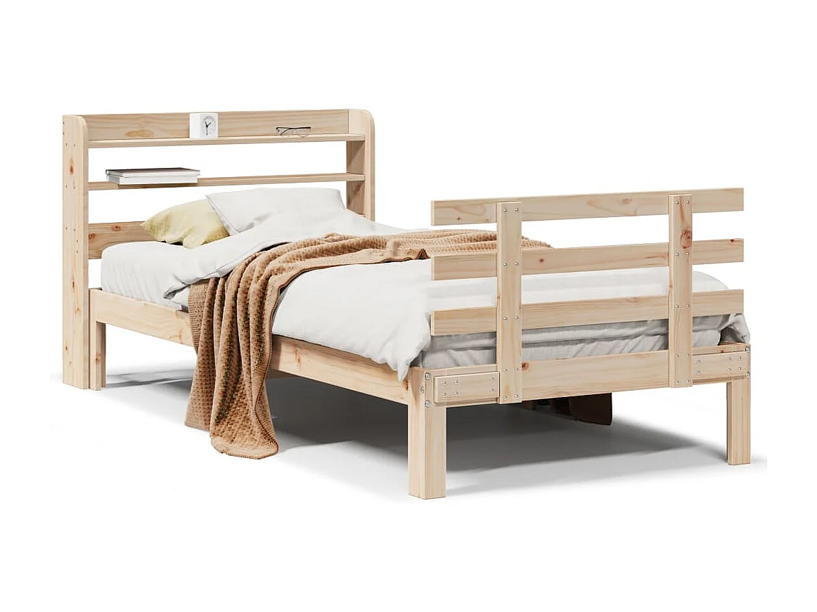 Bedframe met hoofdbord massief grenenhout 90x190 cm