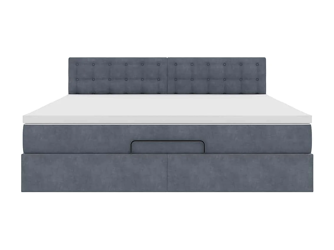 Cadre de lit ottoman avec matelas gris foncé 160x200 cm velours