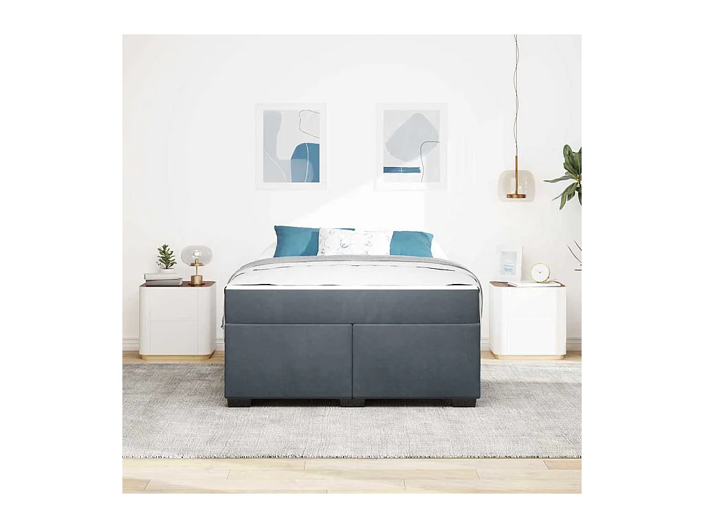 Cadre de lit avec matelas Gris foncé 140 x 200 cm Velours