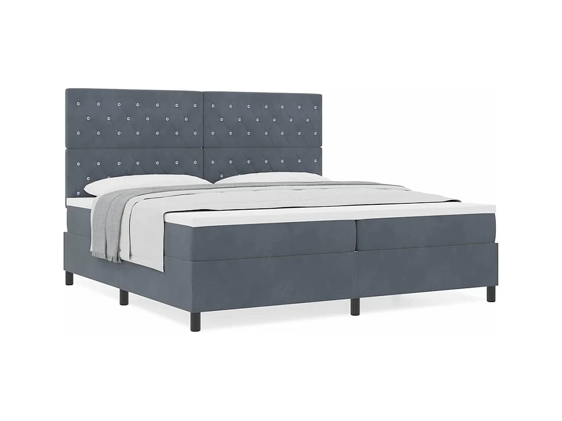 Cadre de lit avec matelas Gris foncé 200 x 200 cm Velours