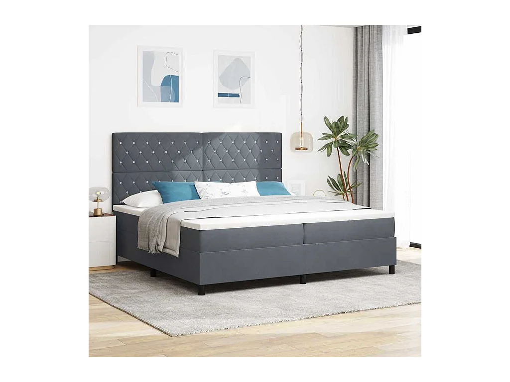 Cama Box com colchão Cinzento escuro 200 x 200 cm Veludo