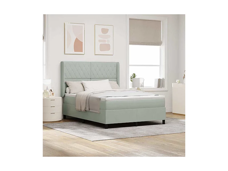 Cama Box com cabeceira Cinzento-claro 140 x 190 cm Veludo