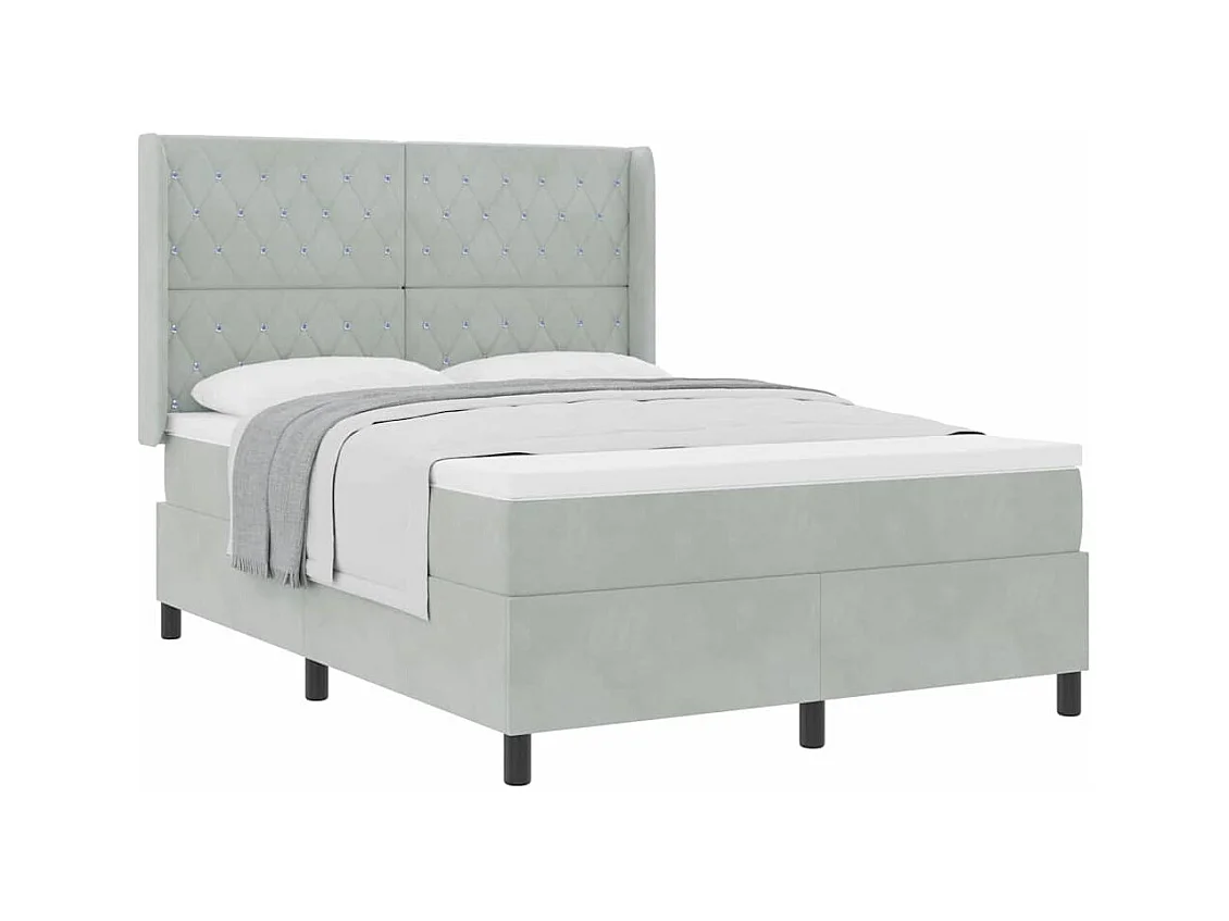 Cadre de lit avec tête de lit Gris clair 140 x 190 cm Velours