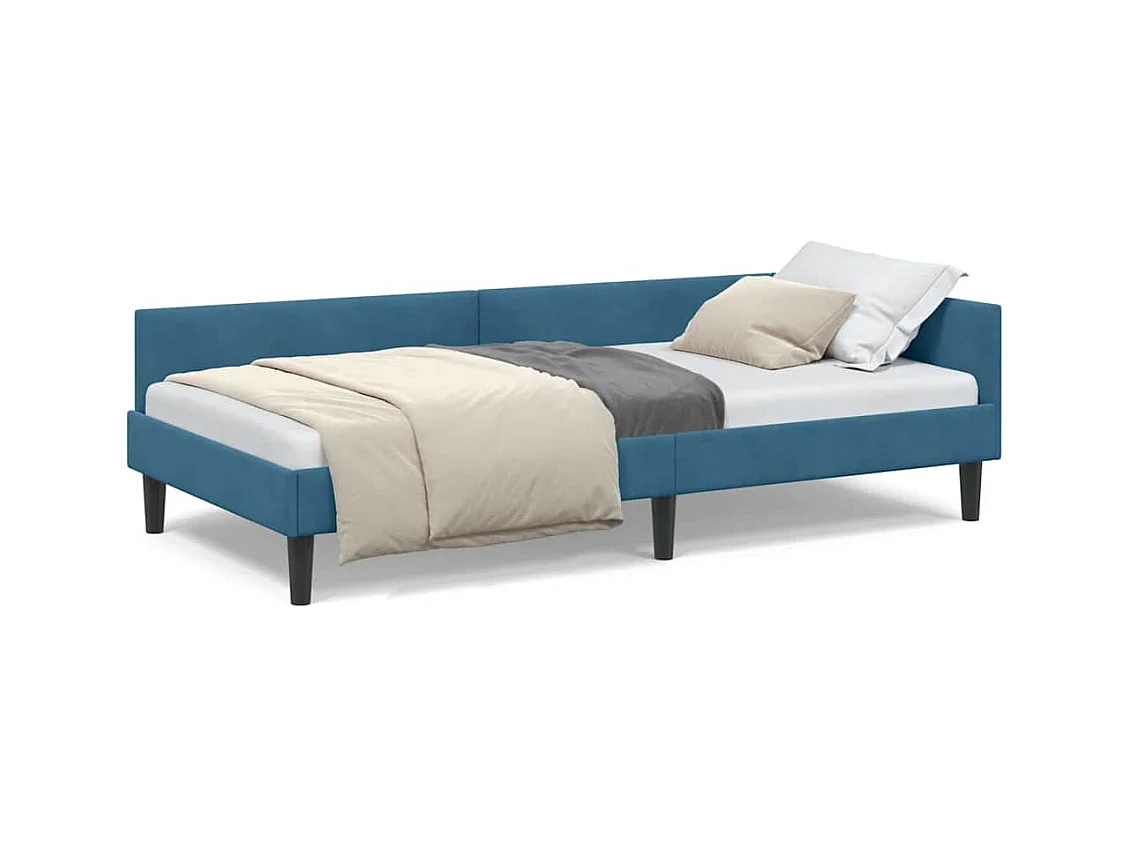 Cadre de lit d'angle Bleu 80 x 200 cm Velours et bois stratifié