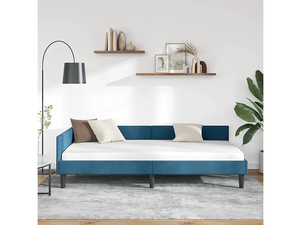 Cadre de lit d'angle Bleu 80 x 200 cm Velours et bois stratifié