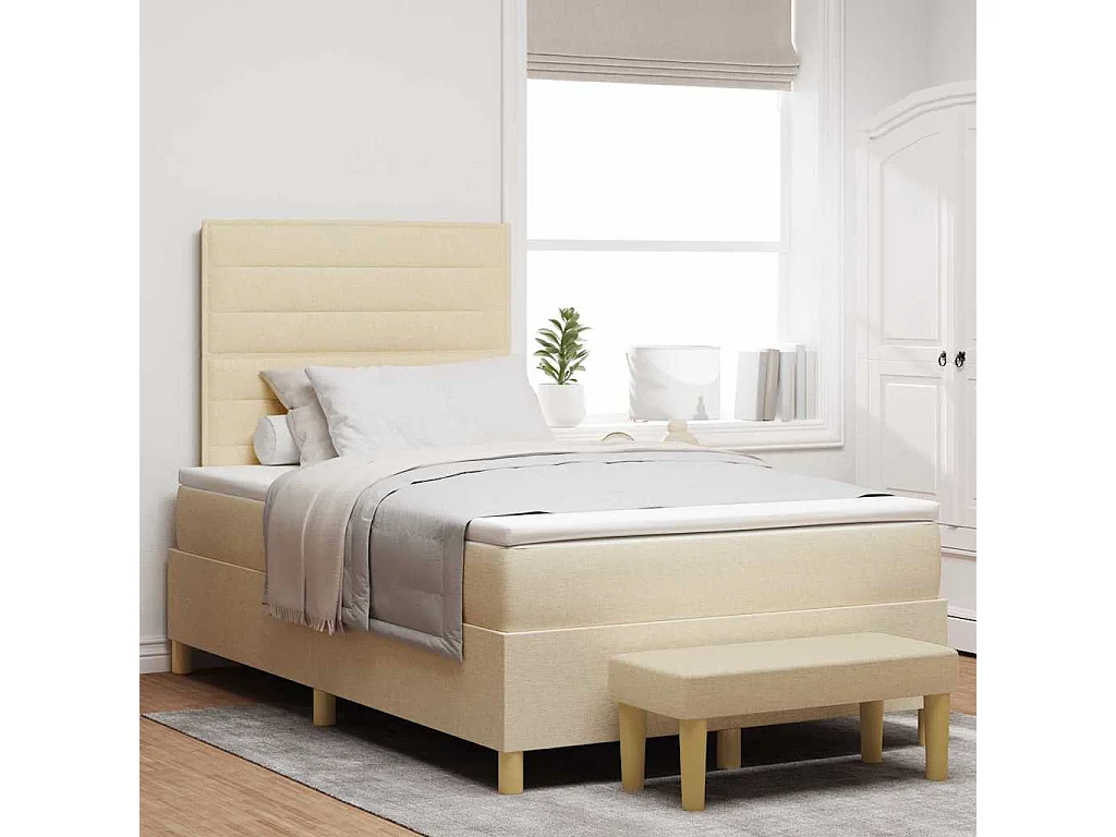 Cama tipo Box Spring con colchón Crema 120 x 200 cm tela