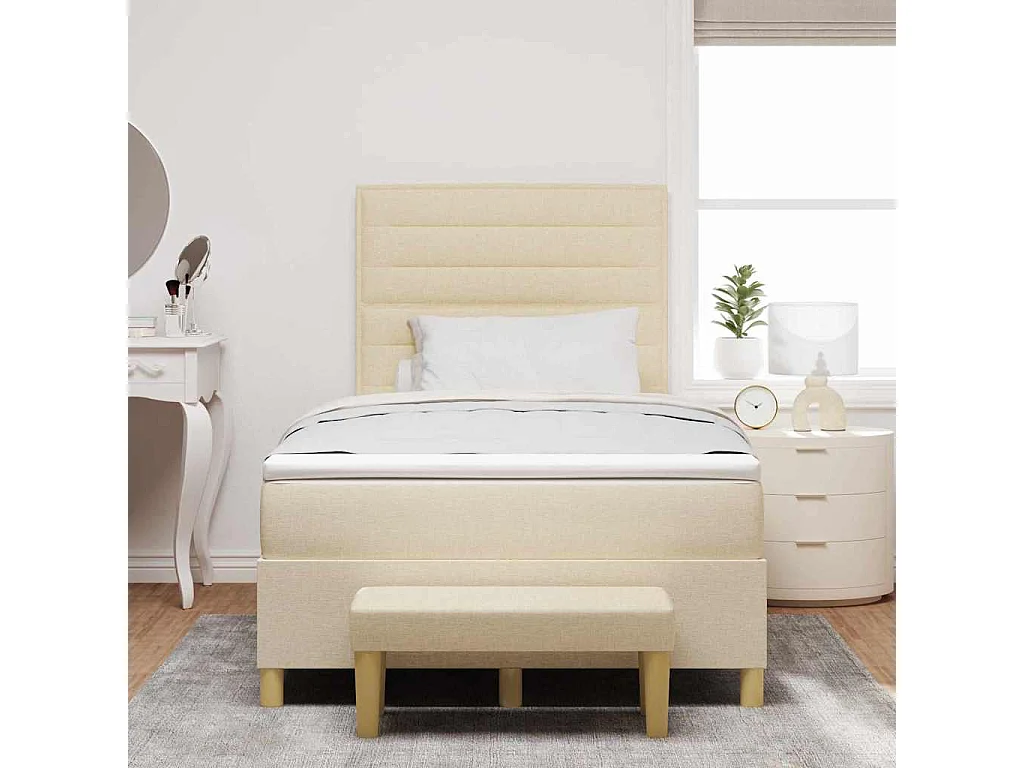 Cama tipo Box Spring con colchón Crema 120 x 200 cm tela