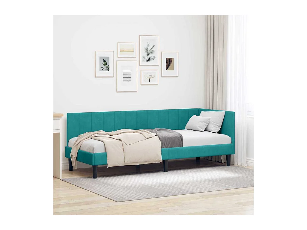 met hoofdeinde Turquoise 80 x 200 cm Fluweel