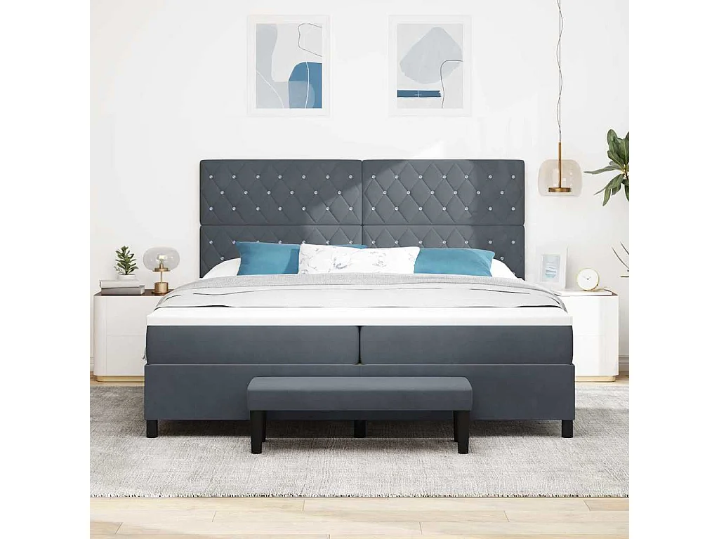 Cama tipo Box Spring Gris oscuro 200 x 200 cm Terciopelo