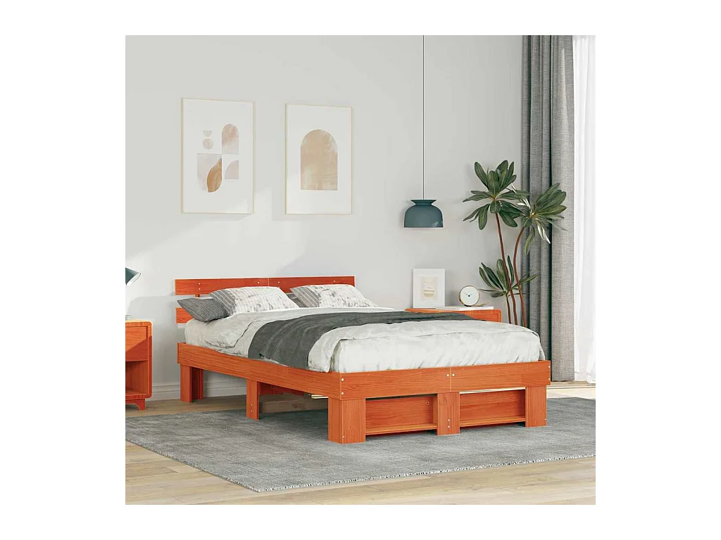 Bedframe Wasbruin 140 x 190 cm Massief grenenhout