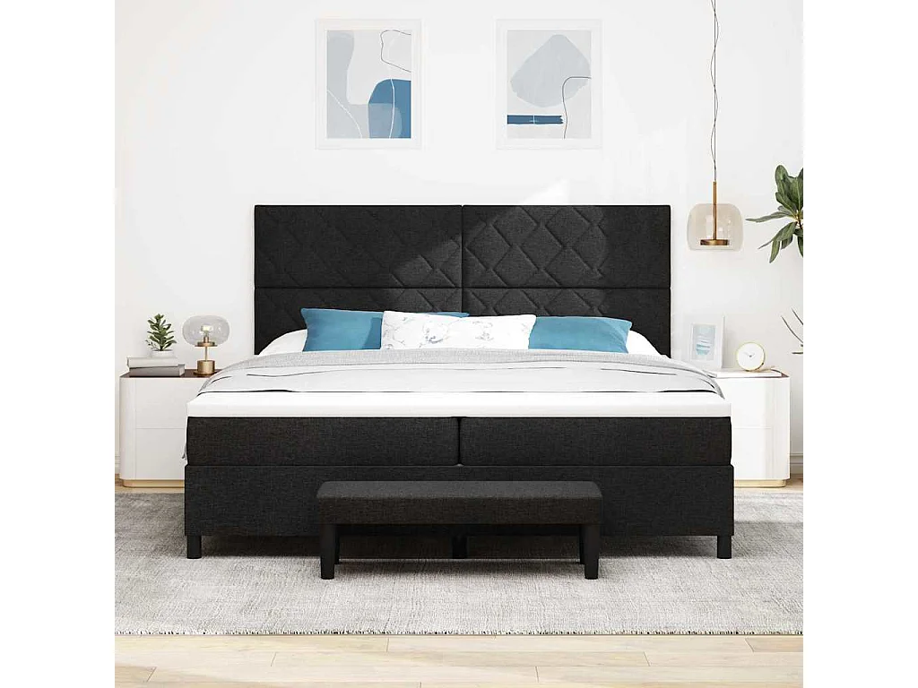 Cama tipo Box Spring con colchón Negro 200 x 200 cm tela