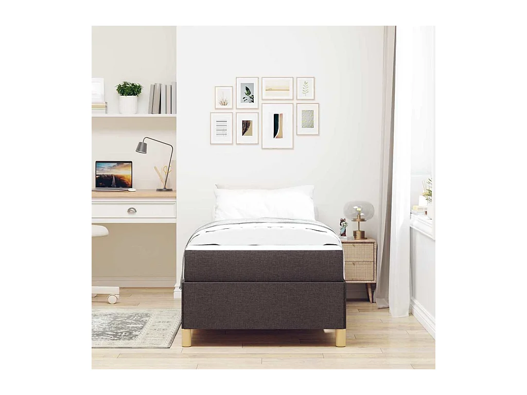 Cama Box com colchão Branco e Marrom escuro 90 x 190 cm tecido