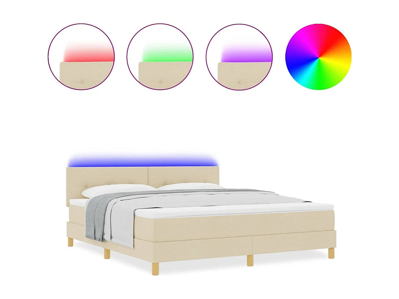 Cadre de lit avec matelas Crème 180 x 200 cm tissu