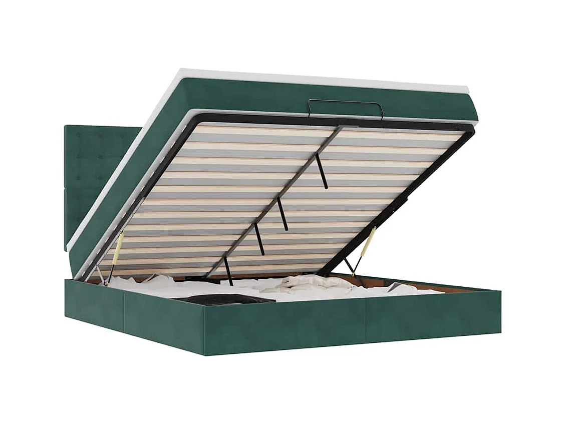Cadre de lit ottoman avec matelas vert foncé 160x200 cm velours
