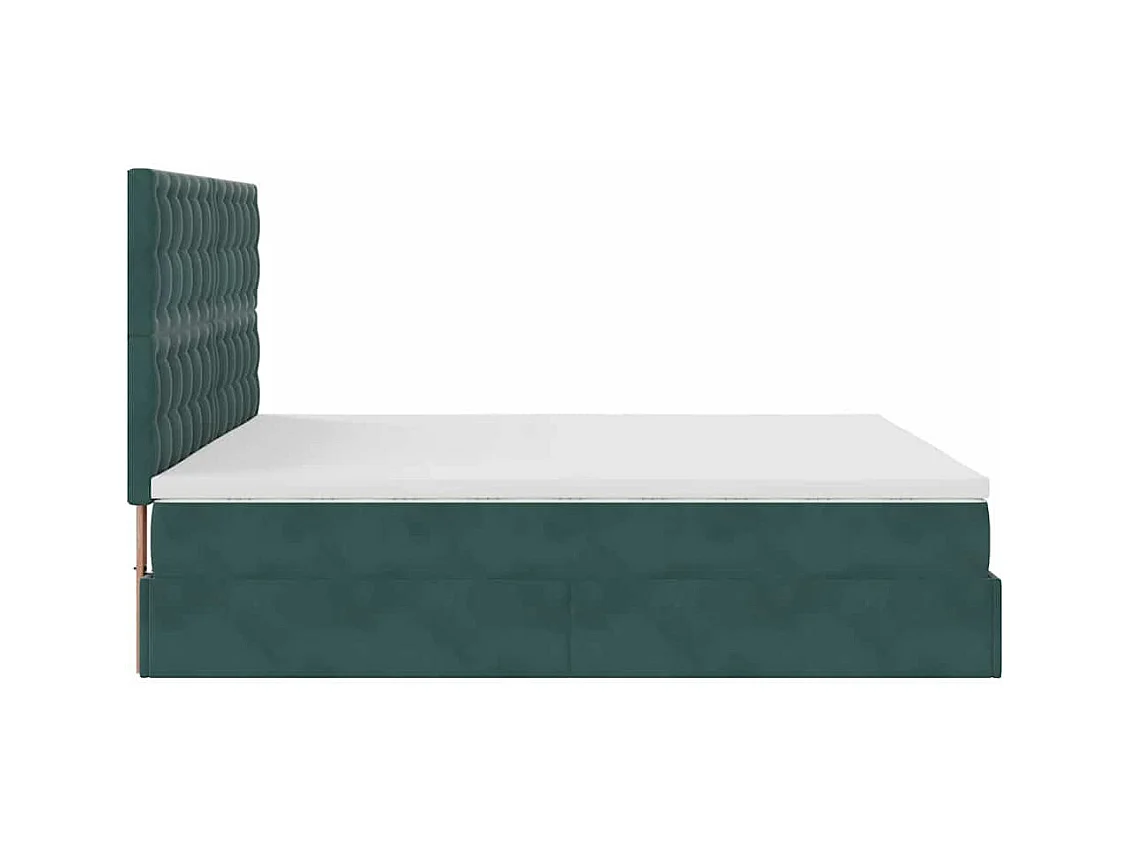 Cadre de lit ottoman avec matelas vert foncé 160x200 cm velours