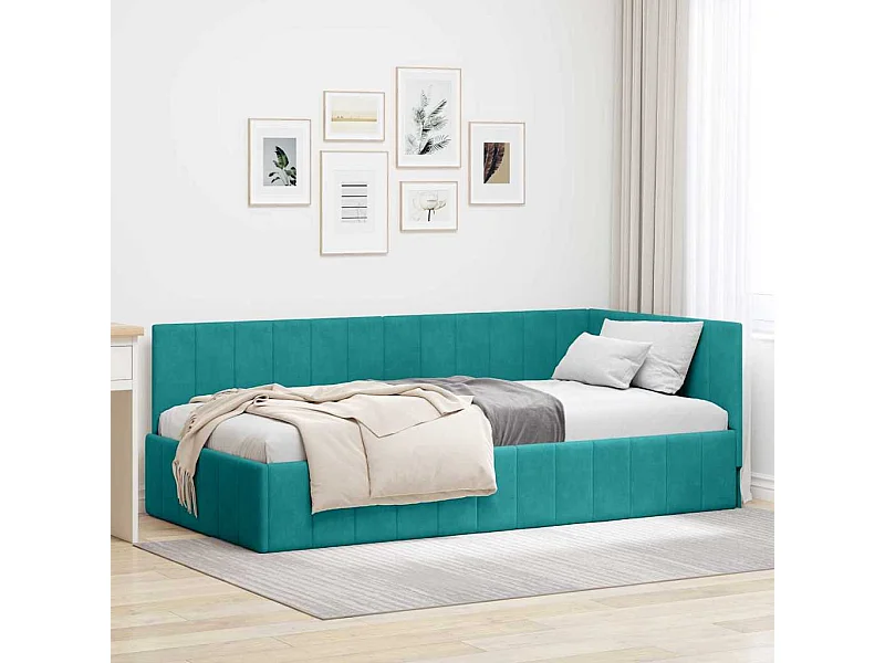 Estructura de cama en esquina Tuquesa 100 x 200 cm Terciopelo