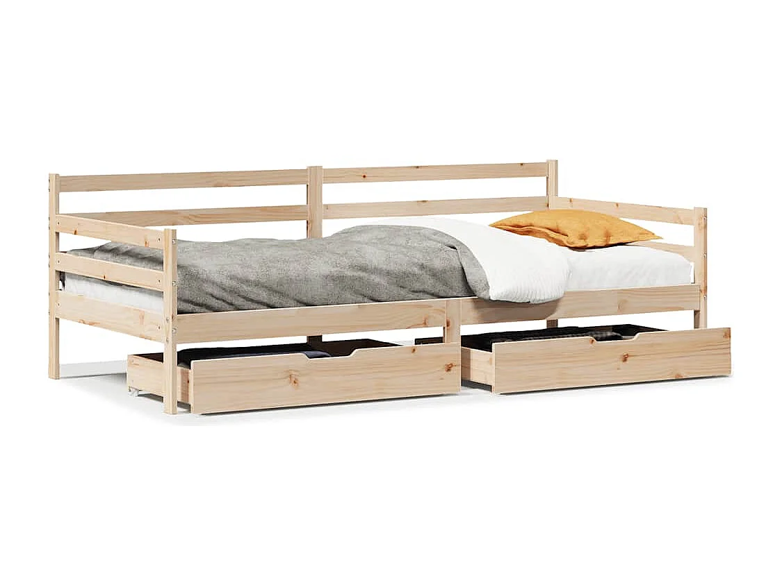 Sofá cama con cajones madera maciza de pino 90x190 cm