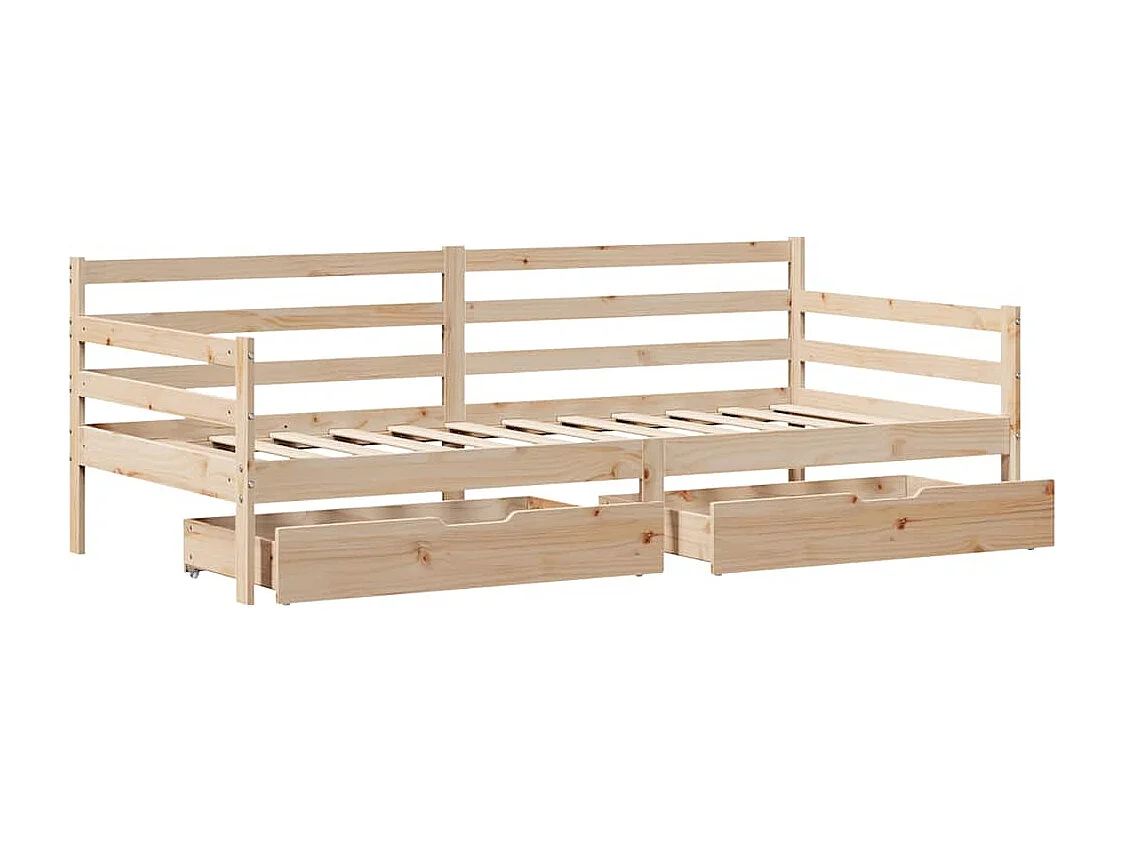 Sofá cama con cajones madera maciza de pino 90x190 cm