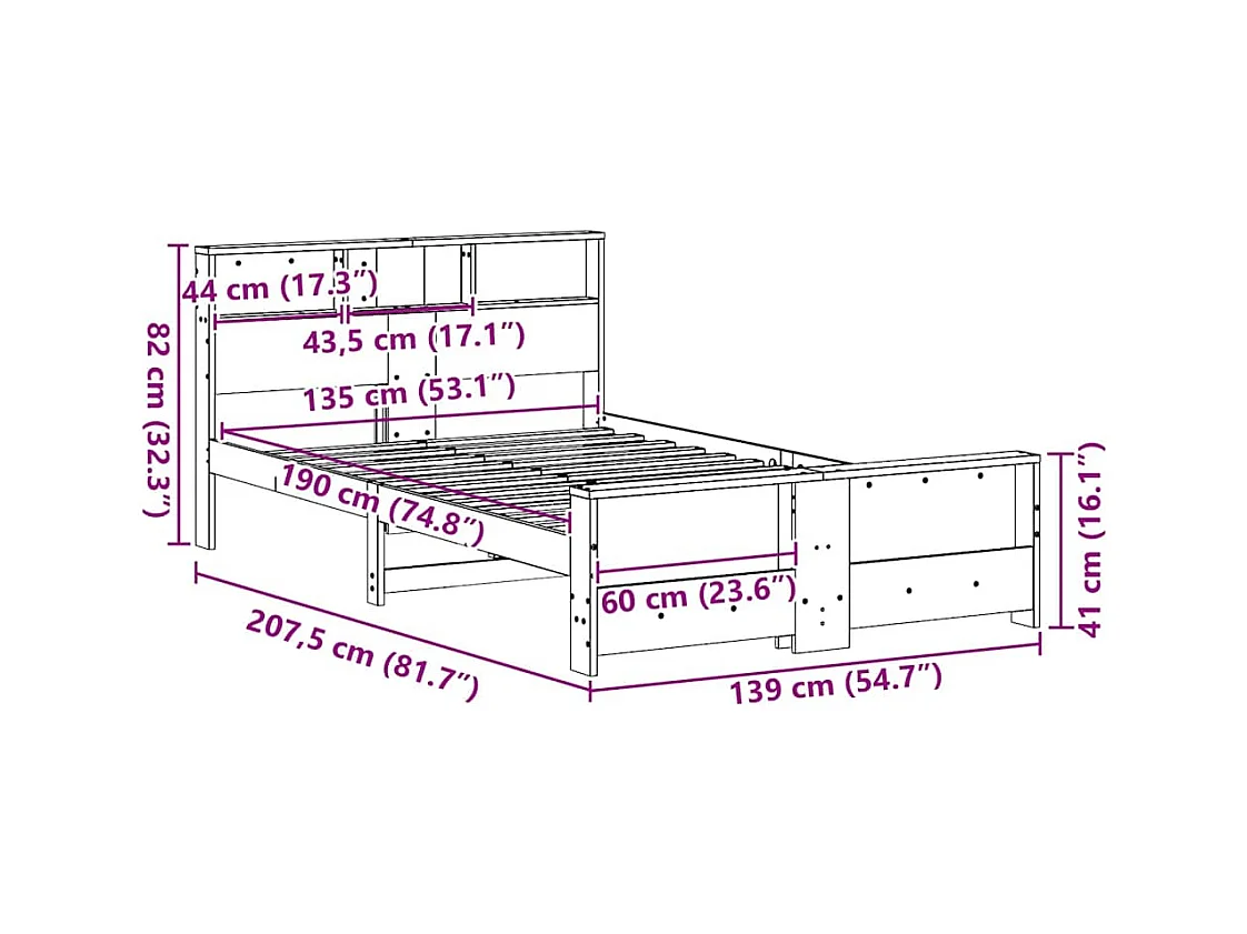 Estructura de cama 135 x 190 cm Madera maciza de pino