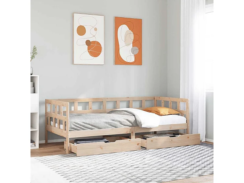 Sofá cama con cajones madera maciza de pino 80x200 cm
