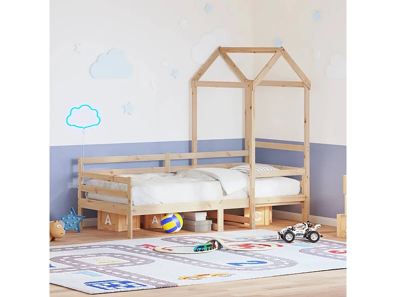 Sofá cama con techo madera maciza de pino 90x190 cm