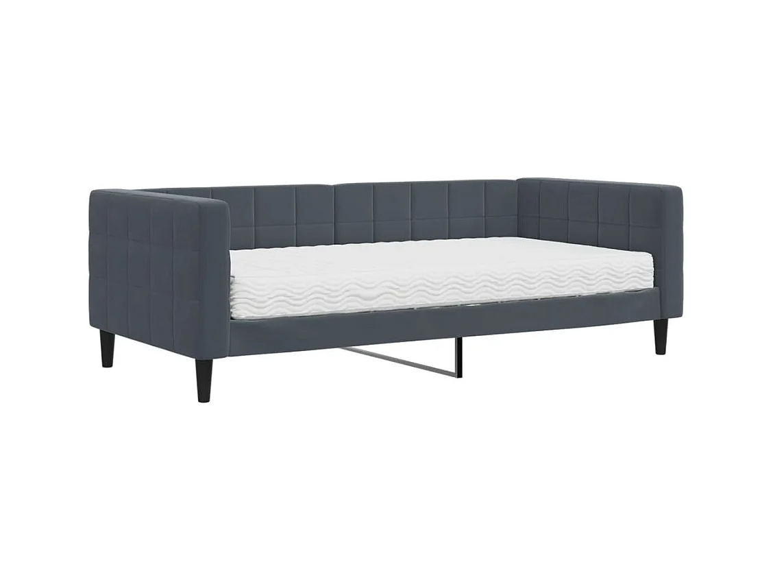 Lit de jour avec matelas gris foncé 90x190 cm velours