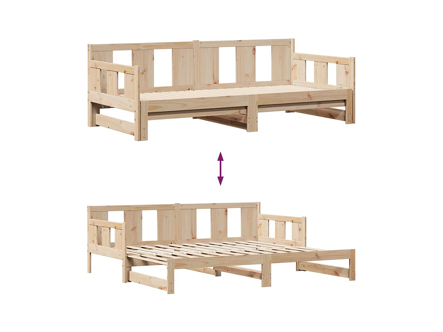 Lit de jour avec gigogne et tiroirs sans matelas 90x190 cm