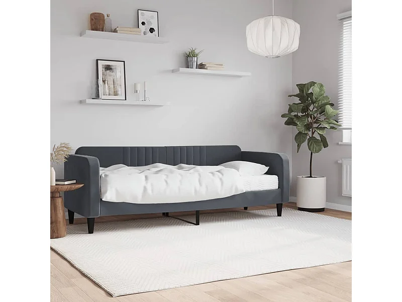 Sofá-cama com colchão 80x200 cm veludo cinzento-escuro