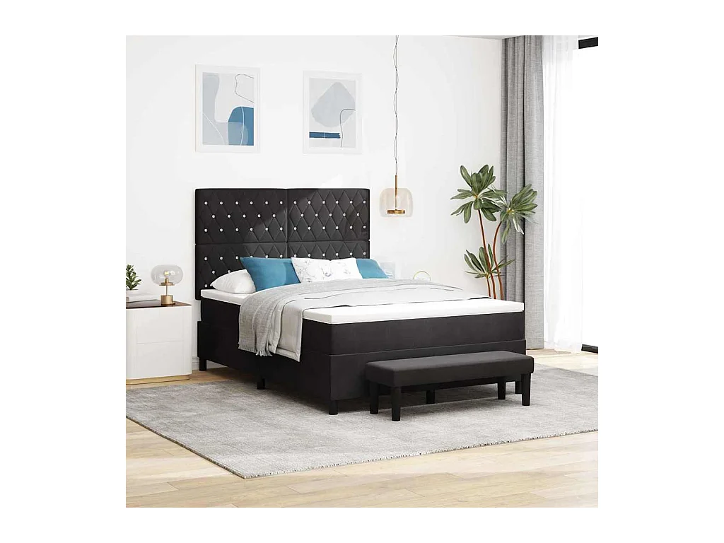 Cama Box com colchão com cabeceira Preto 140 x 200 cm Veludo
