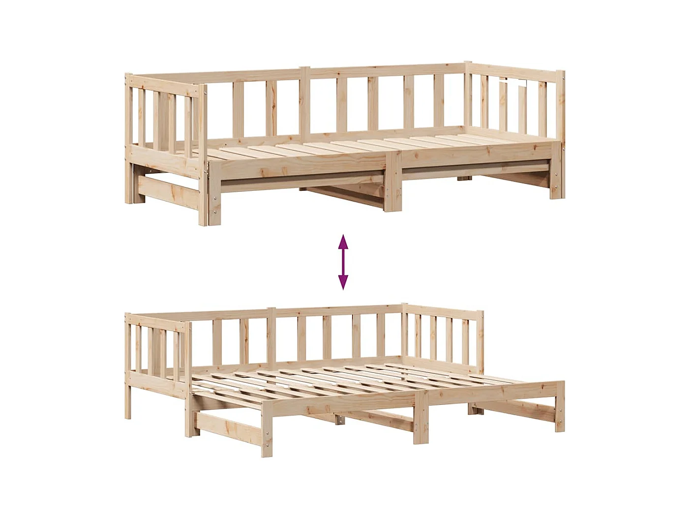 Lit de jour avec gigogne et tiroirs sans matelas 80x200 cm