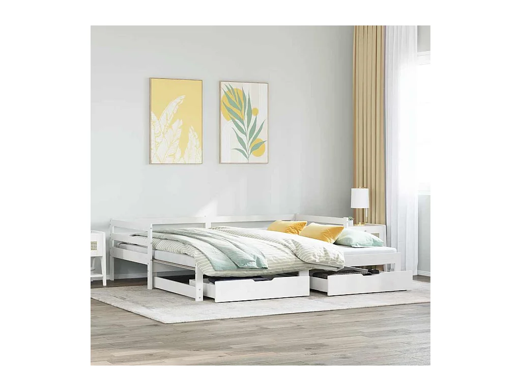 Lit de jour et tiroirs sans matelas blanc 90x200 cm bois massif