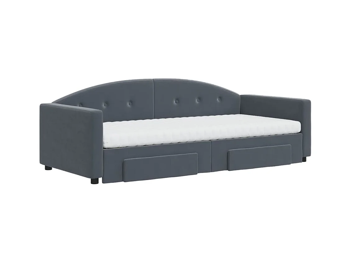 Lit de jour avec gigogne et tiroirs gris foncé 90x190cm velours