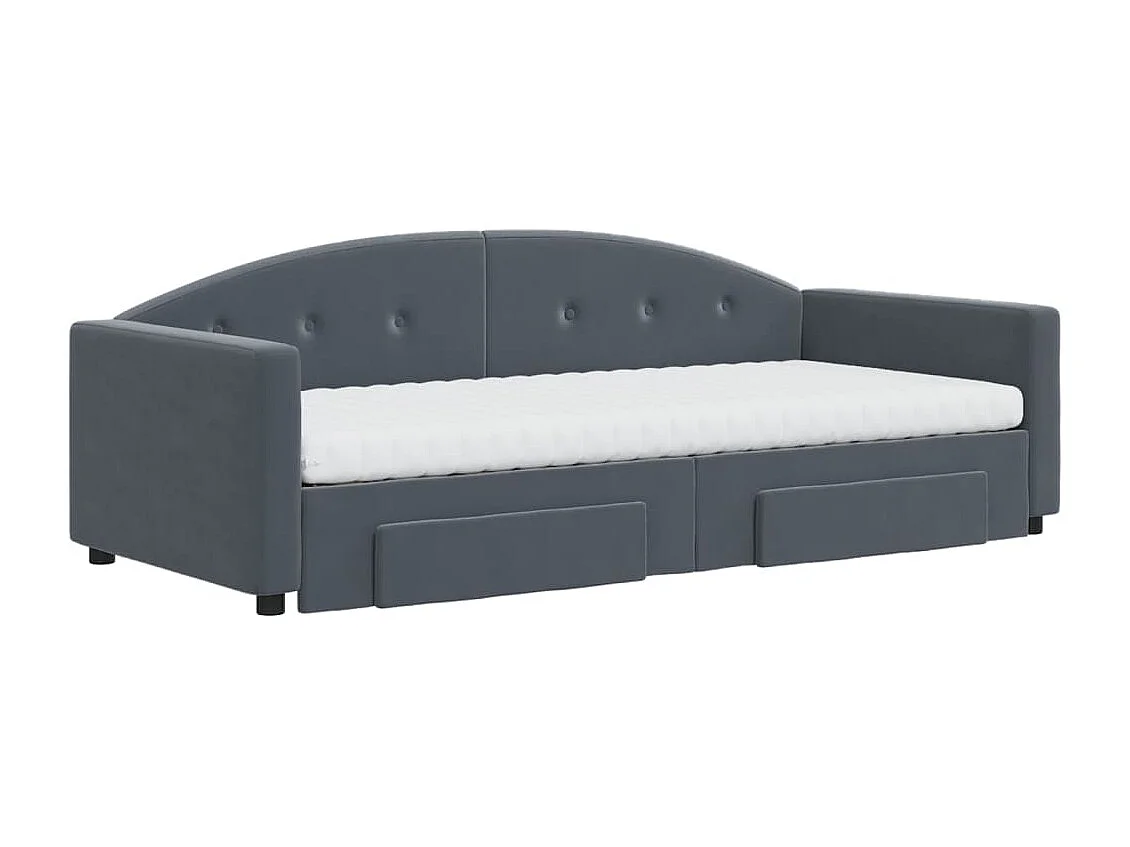 Lit de jour avec gigogne et tiroirs gris foncé 90x190cm velours
