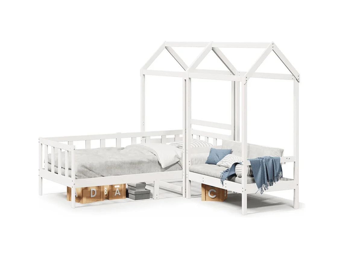Set de sofá cama con banco y techo madera pino blanco 80x200 cm