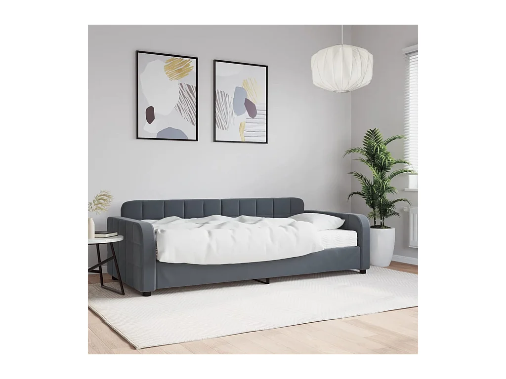 Lit de jour avec matelas gris foncé 90x190 cm velours