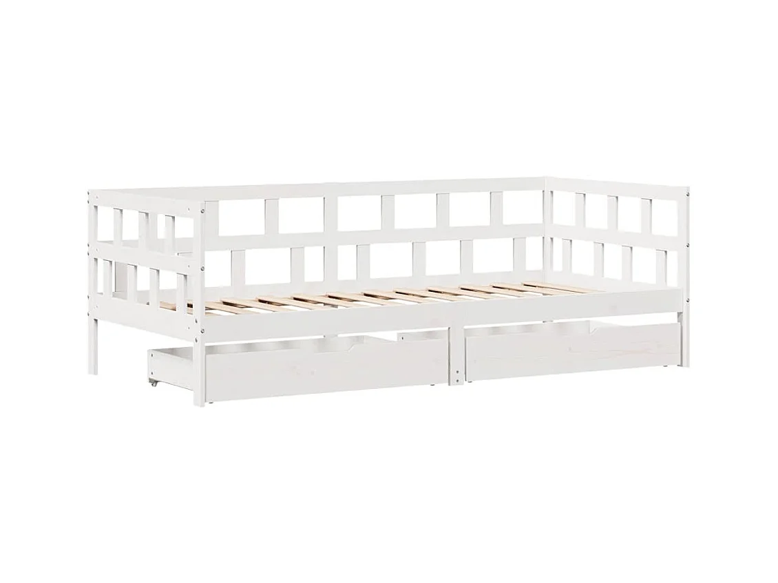 Lit de jour et tiroirs sans matelas blanc 90x190 cm bois massif