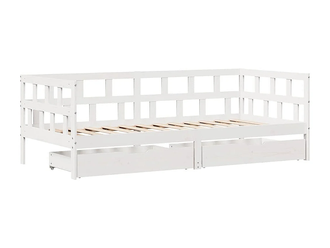 Lit de jour et tiroirs sans matelas blanc 90x190 cm bois massif