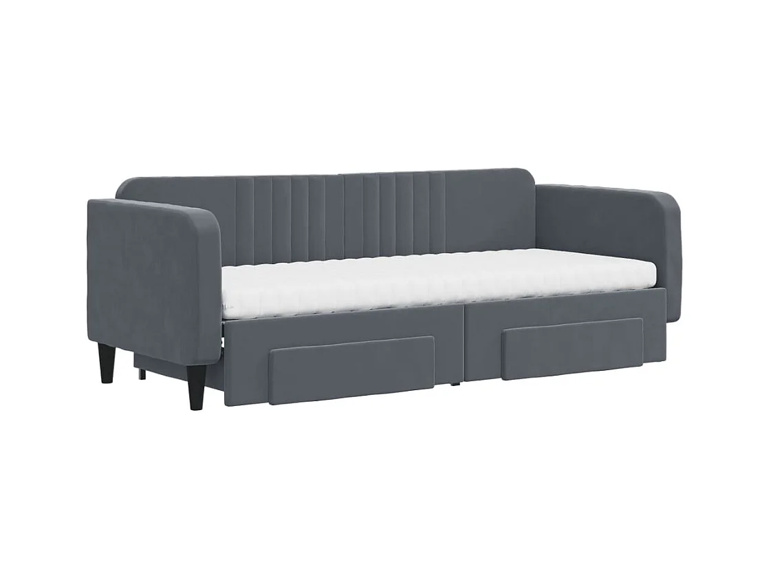 Lit de jour avec gigogne et tiroirs gris foncé 80x200cm velours