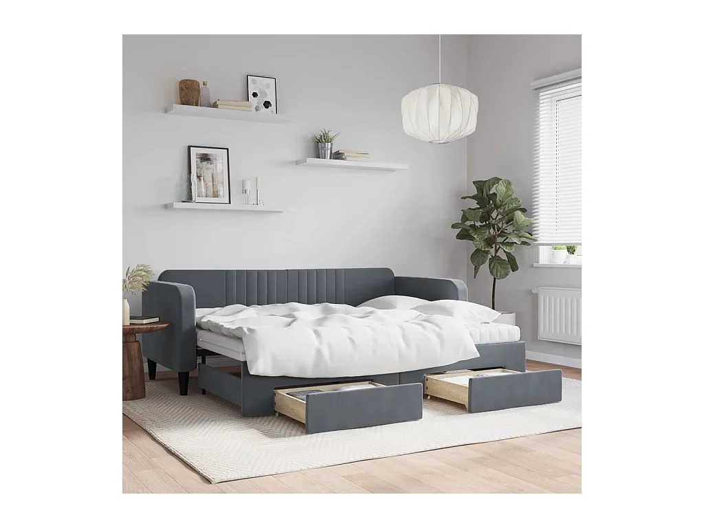 Sofá-cama c/ gavetão e gavetas 80x200 cm veludo cinzento-escuro