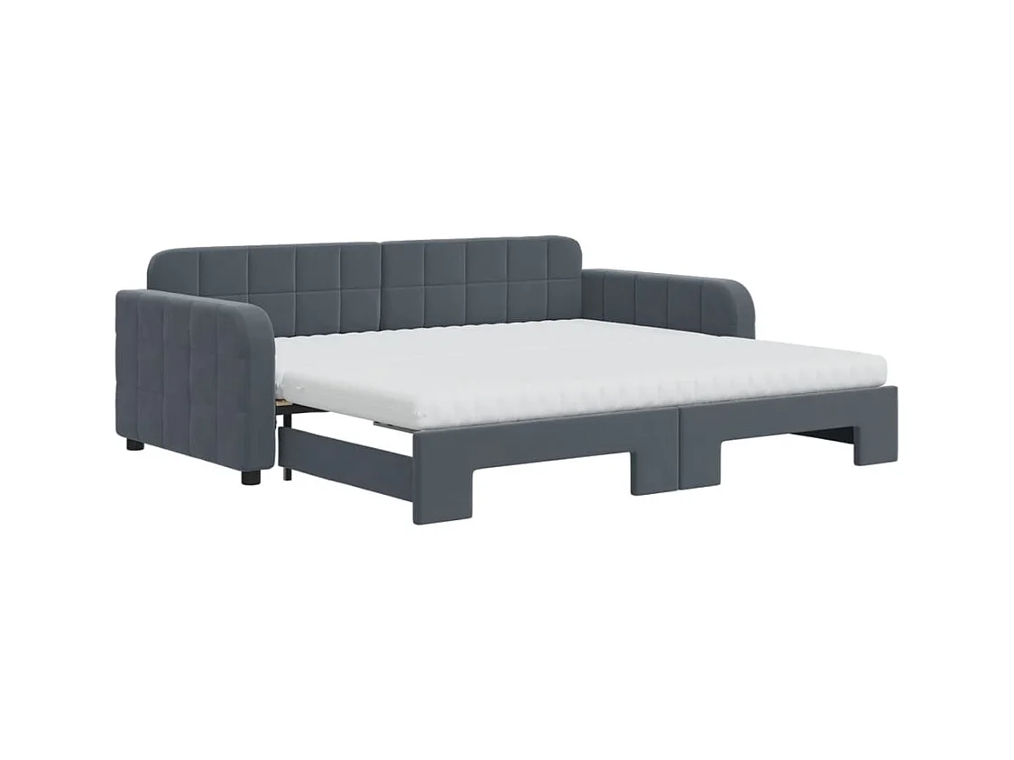 Lit de jour avec gigogne et matelas gris foncé 90x190cm velours