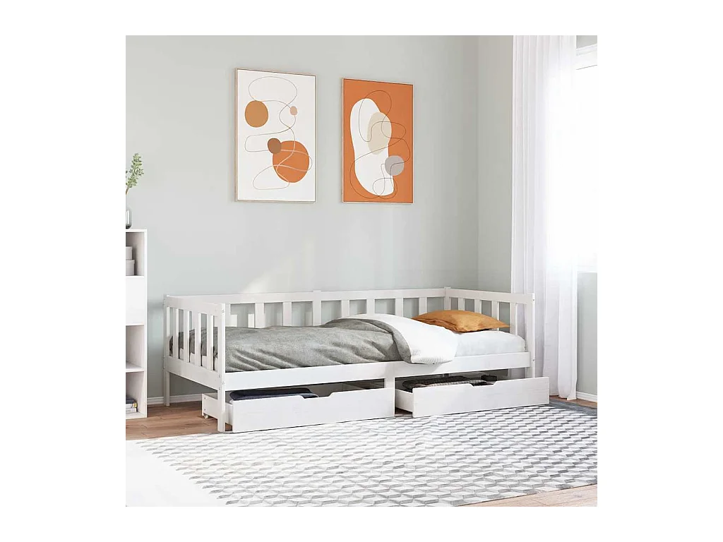 Sofá cama con cajones madera maciza de pino blanca 80x200 cm