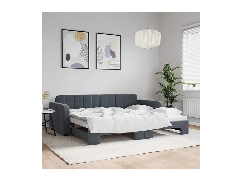 Lit de jour avec gigogne sans matelas gris foncé 90x190 cm