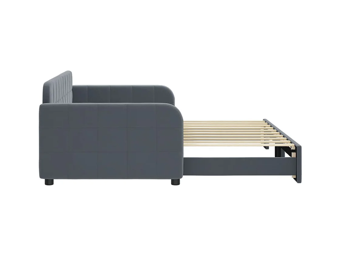 Lit de jour avec gigogne sans matelas gris foncé 90x190 cm