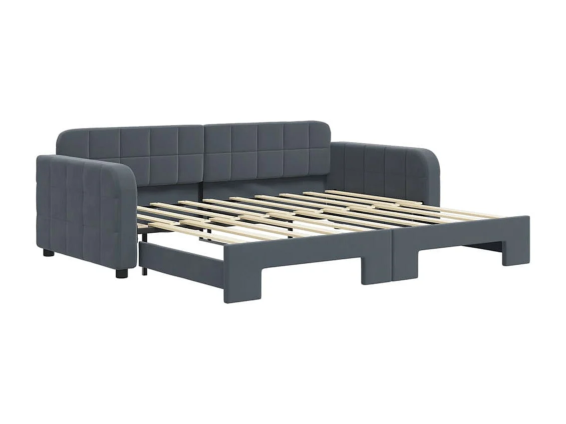 Lit de jour avec gigogne sans matelas gris foncé 90x190 cm