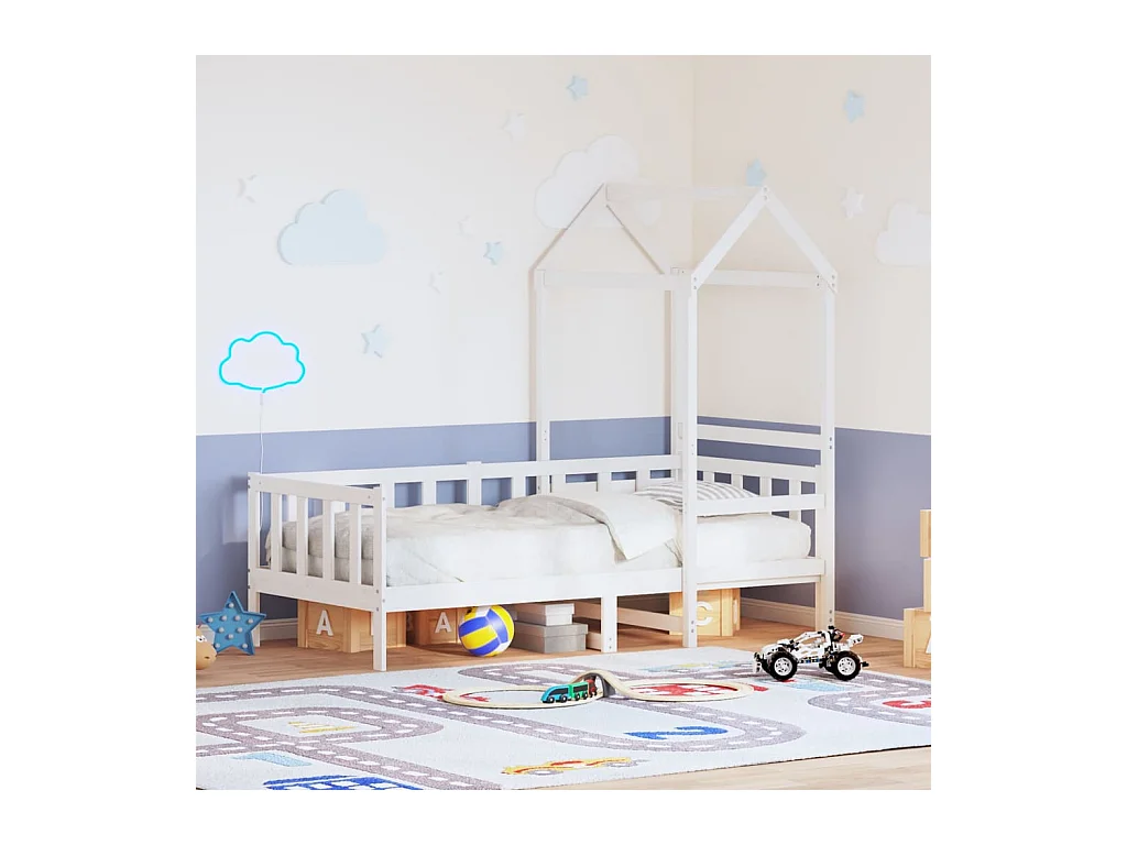 Lit de jour avec toit sans matelas blanc 80x200 cm bois massif