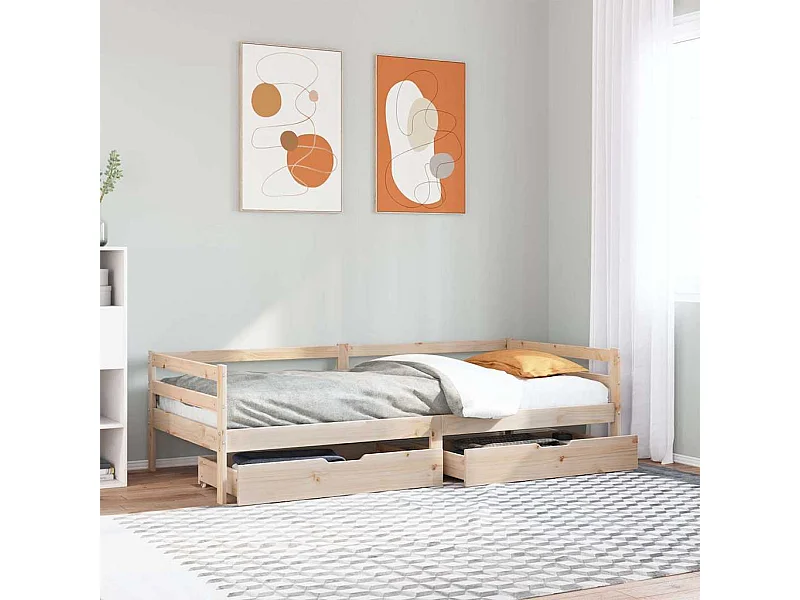 Sofá cama con cajones madera maciza de pino 80x200 cm