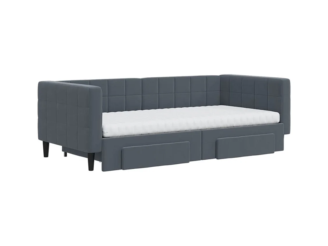 Lit de jour avec gigogne et tiroirs gris foncé 90x190cm velours