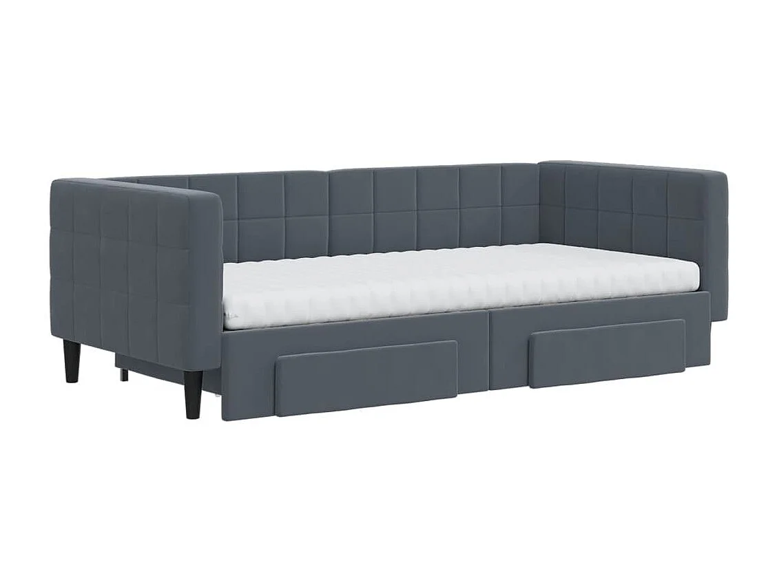 Lit de jour avec gigogne et tiroirs gris foncé 90x190cm velours