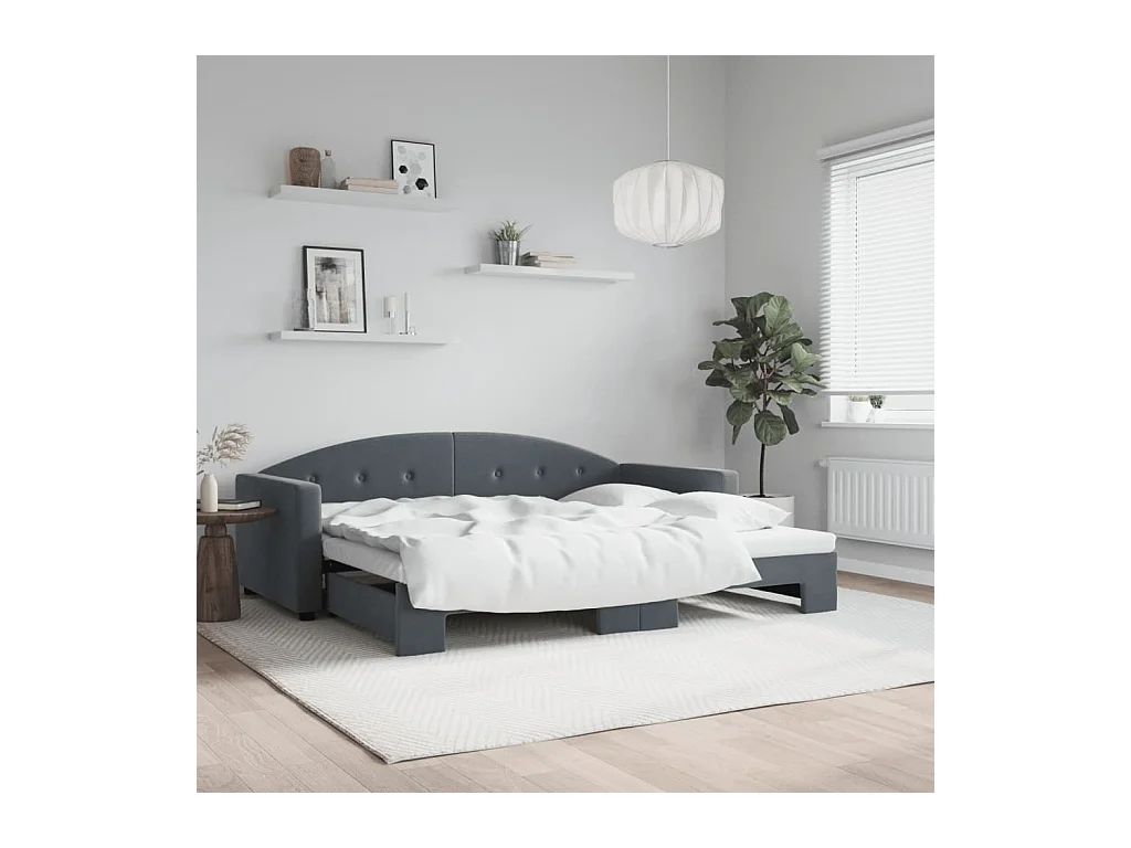 Lit de jour avec gigogne sans matelas gris foncé 90x190 cm