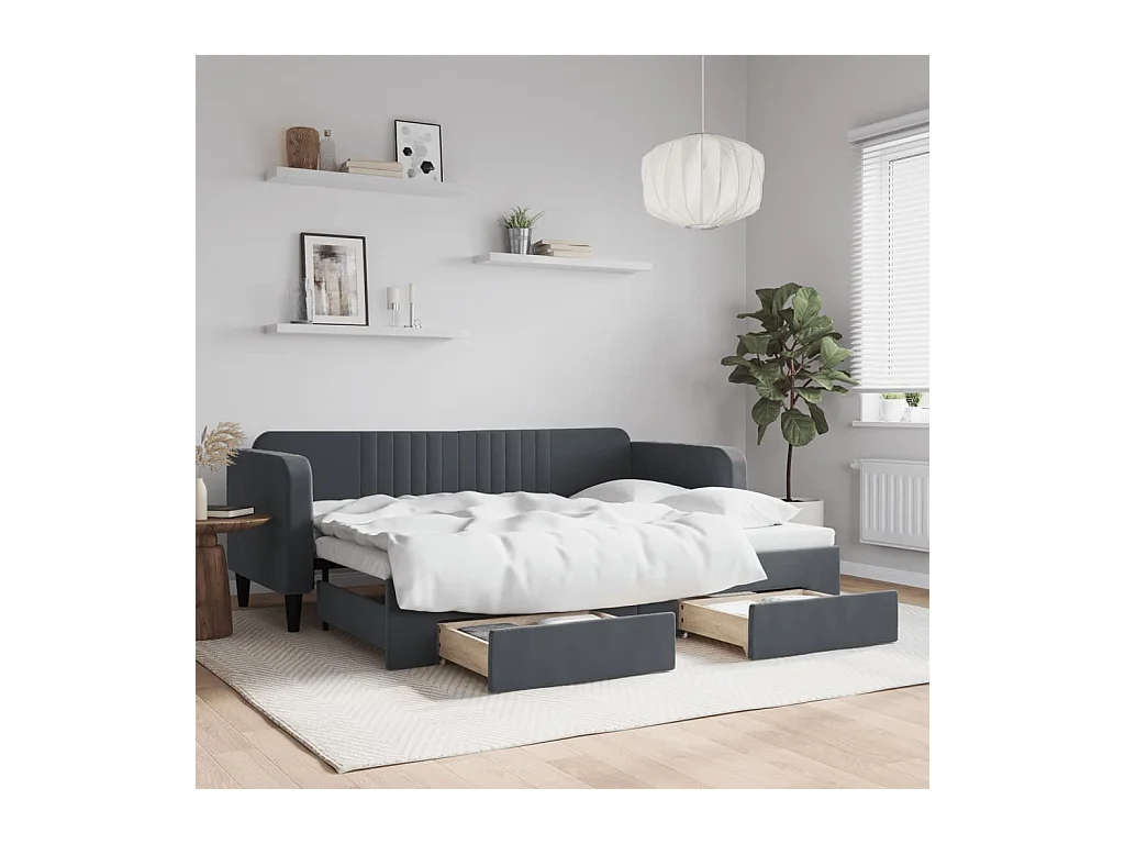 Sofá cama nido con cajones terciopelo gris oscuro 80x200 cm